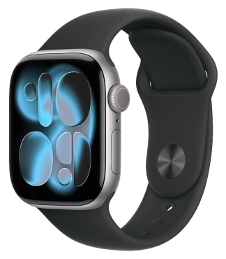 APPLE Watch Series 11 GPS, 42mm, Aluminium spacegrau mit Sportarmband, schwarz - S/M
