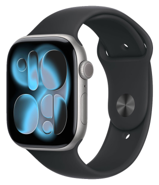 APPLE Watch Series 11 GPS, 46mm, Aluminium spacegrau mit Sportarmband, schwarz - S/M