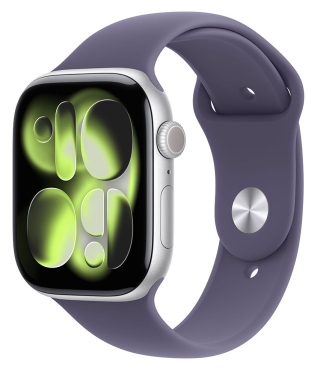 APPLE Watch Series 11 GPS, 46mm, Aluminium silber mit Sportarmband, nebelviolett - S/M