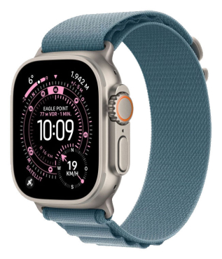 APPLE Watch Ultra 3 GPS + Cellular, 49mm, Titan natur mit Alpine Loop. hellblau - Large