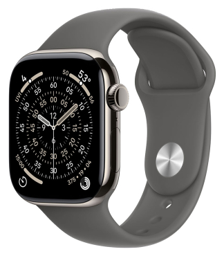 APPLE Watch Series 11 GPS + Cellular, 42mm, Titan natur mit Sportarmband, steingrau - S/M