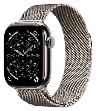 APPLE Watch Series 11 GPS + Cellular, 42mm, Titan natur mit Milanaise Armband, natur