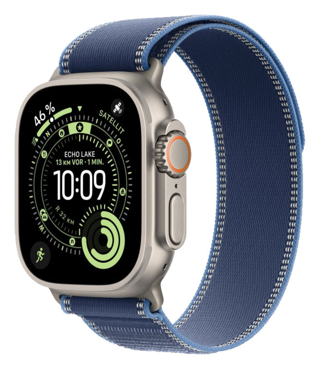 APPLE Watch Ultra 3 GPS + Cellular, 49mm, Titan natur mit Trail Loop, blau/hellblau - M/L