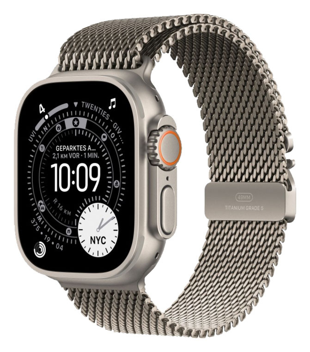 APPLE Watch Ultra 3 GPS + Cellular, 49mm, Titan natur mit Milanaise Armband, Titan natur - Small