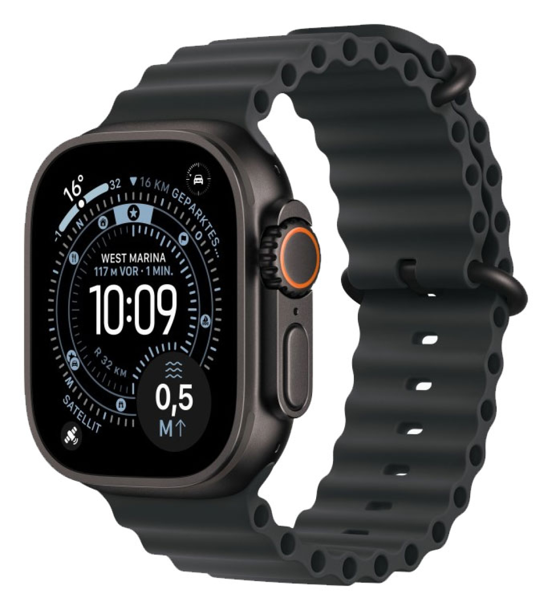APPLE Watch Ultra 3 GPS + Cellular, 49mm, Titan schwarz mit Ocean Armband, schwarz
