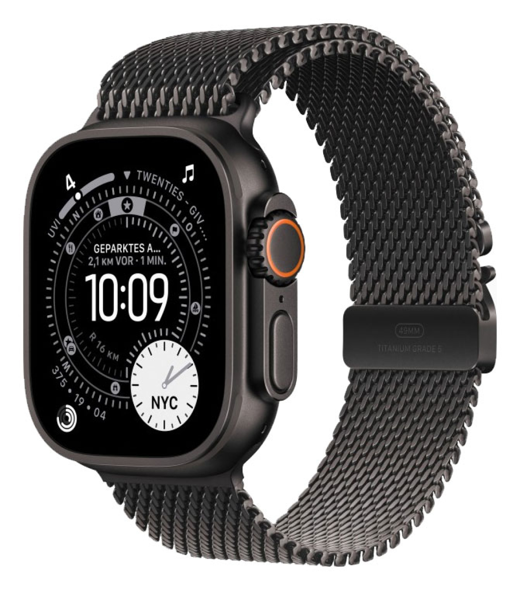 APPLE Watch Ultra 3 GPS + Cellular, 49mm, Titan schwarz mit Milanaise Armband, Titan schwarz - Small