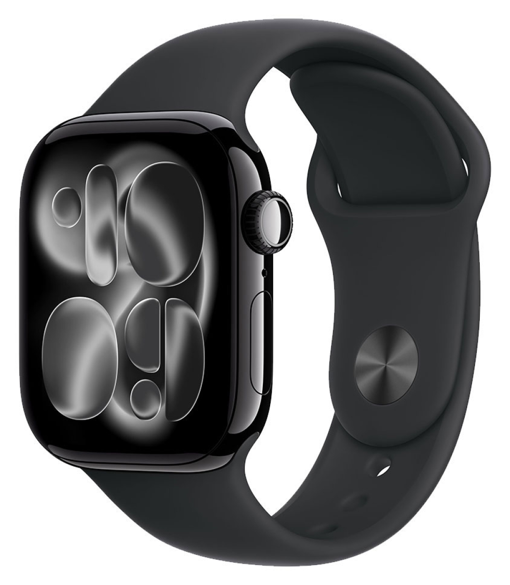 APPLE Watch Series 11 GPS + Cellular, 42mm, Aluminium diamantschwarz mit Sportarmband, schwarz - M/L