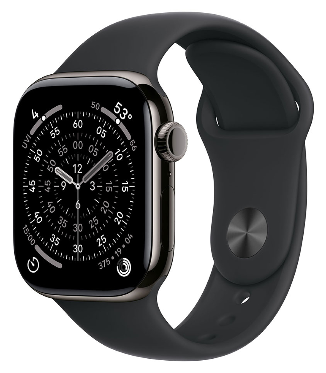 APPLE Watch Series 11 GPS + Cellular, 42mm, Titan schiefer mit Sportarmband, schwarz - M/L
