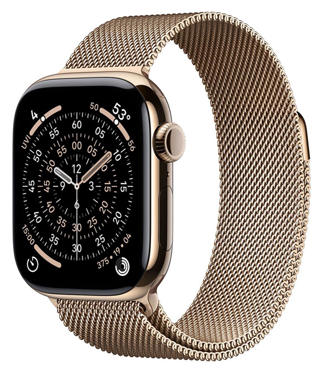 APPLE Watch Series 11 GPS + Cellular, 42mm, Titan gold mit Milanaise Armband, gold