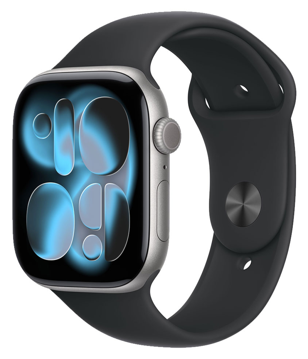 APPLE Watch Series 11 GPS + Cellular, 46mm, Aluminium spacegrau mit Sportarmband, schwarz - S/M