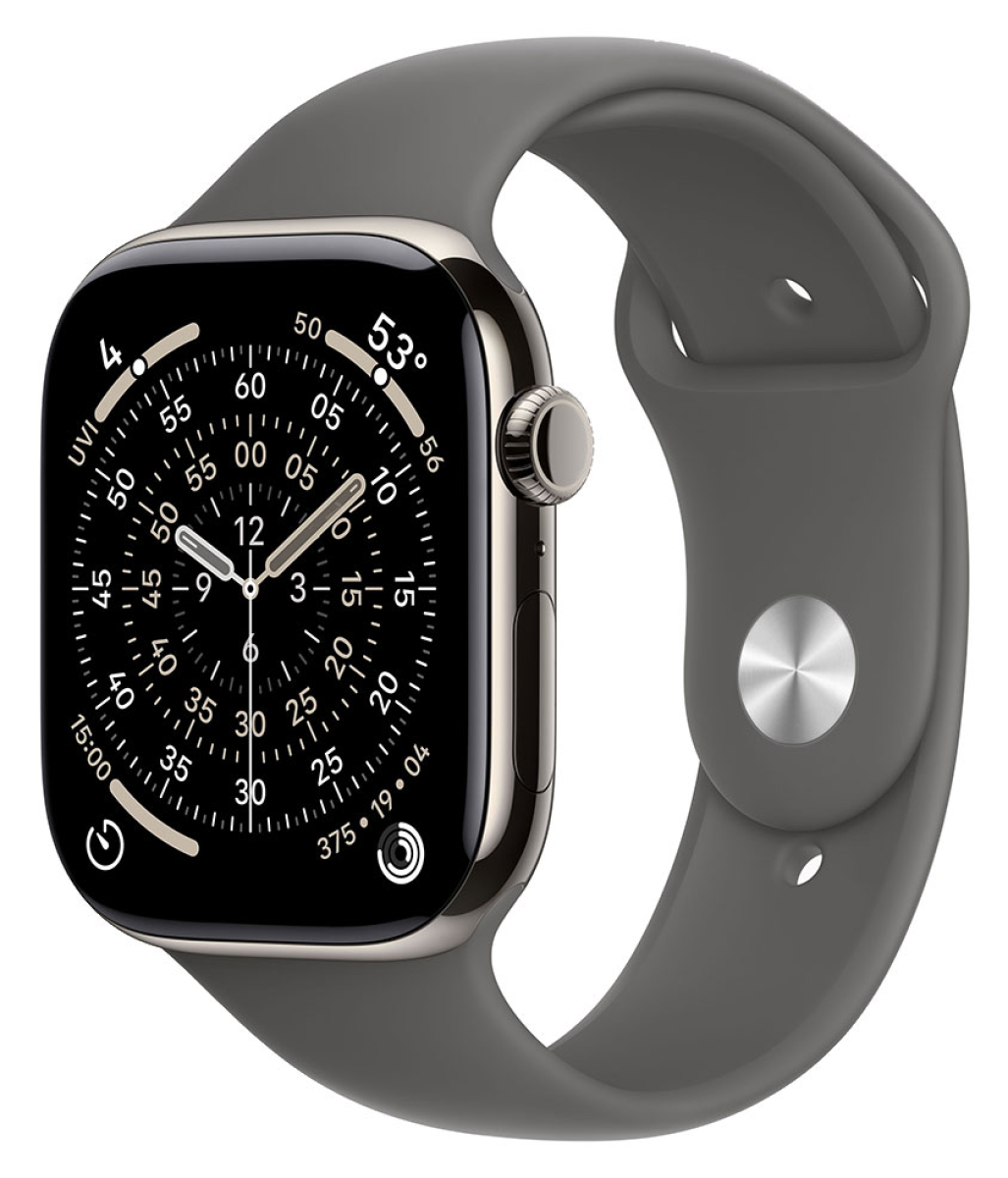 APPLE Watch Series 11 GPS + Cellular, 46mm, Titan natur mit Sportarmband, steingrau - M/L