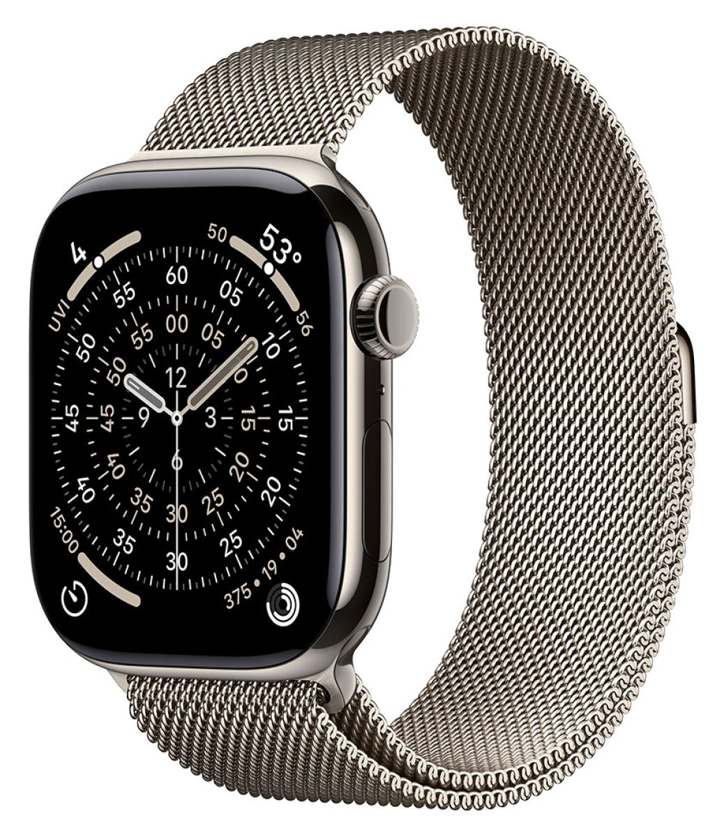 APPLE Watch Series 11 GPS + Cellular, 46mm, Titan natur mit Milanaise Armband, natur - M/L