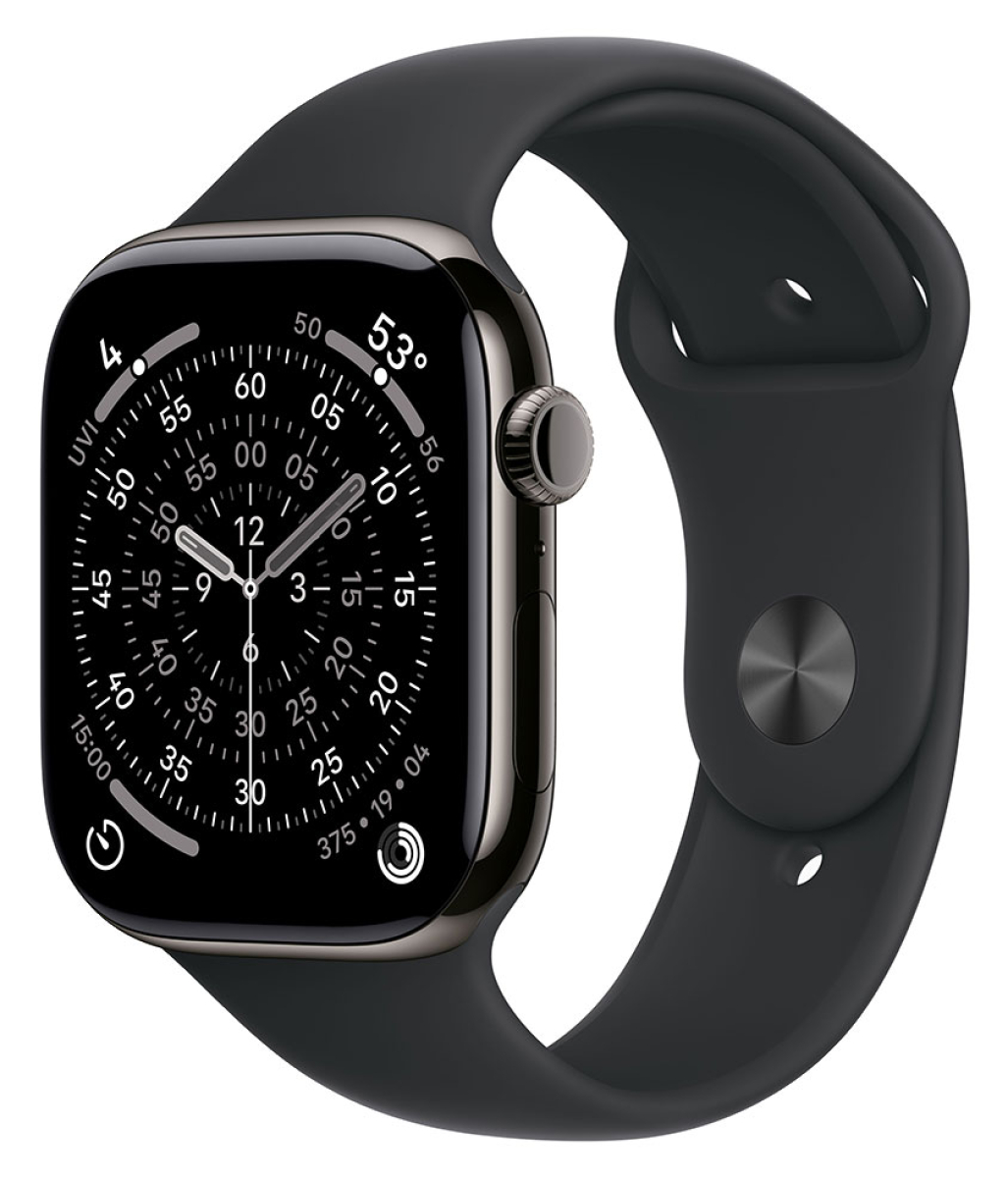 APPLE Watch Series 11 GPS + Cellular, 46mm, Titan schiefer mit Sportarmband, schwarz - S/M