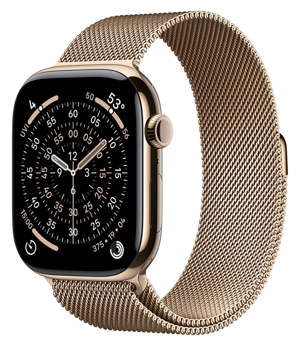 APPLE Watch Series 11 GPS + Cellular, 46mm, Titan gold mit Milanaise Armband, gold - S/M