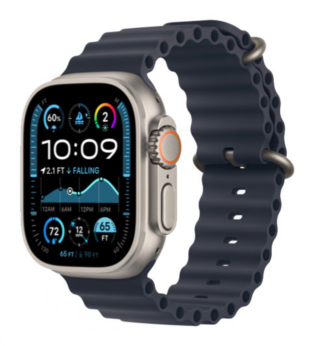 APPLE Watch Ultra 2 GPS + Cellular, Titan natur, 49mm mit Ocean-Armband, marine